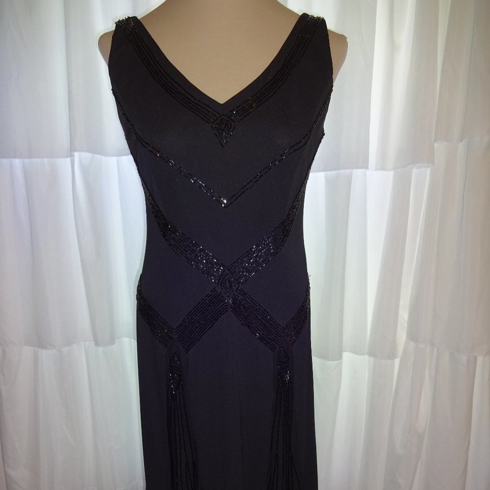 Black Stenay Beaded Evening Formal Dress Gown 6 Lined Embellished Sleeveless